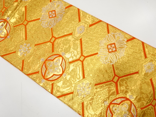 JAPANESE KIMONO / ANTIQUE FUKURO OBI / WOVEN FLOWER